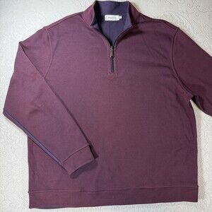 Bugatchi Sweater Mens 2XL Plum Purple 1/4 Zip Mock Neck Knit Pullover Top